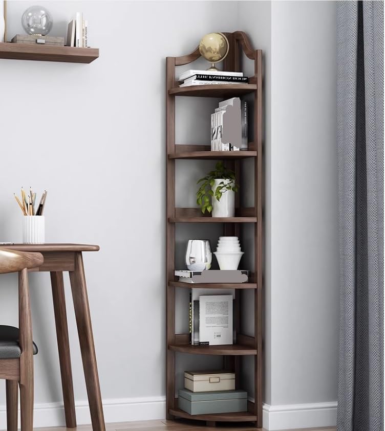 6 Tier Wooden Corner Bookshelf Bookcase Tall Narrow Storage H7121