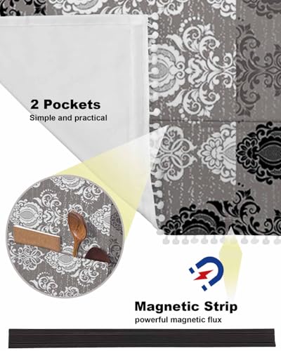 Microwave Oven Dust Cover, Vintage Floral Grey Black White, Anti-Slip with Storage Pockets S374