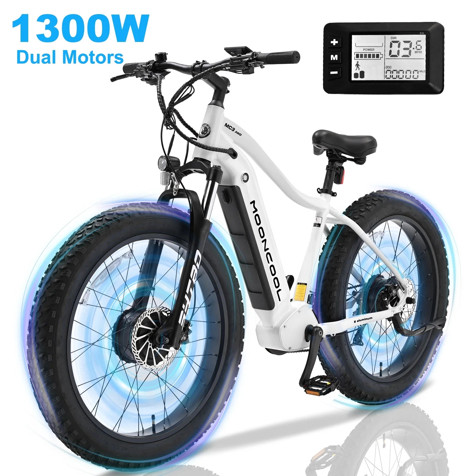 ABORON Electric Bike for Adults, 1000W Dual Motor AWD MTB，48V 15AH Battery，26" X 4" Fat Tire All Terrain Ebikes，20MPH 7-Speed Mountain Electric Bicycle