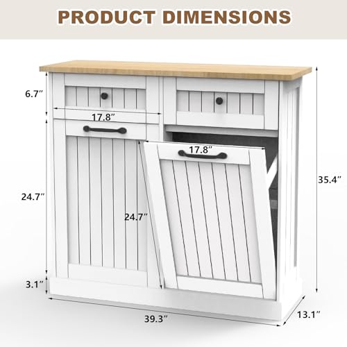 HTK Double Tilt Out Trash Cabinet for Kitchen, White N961663