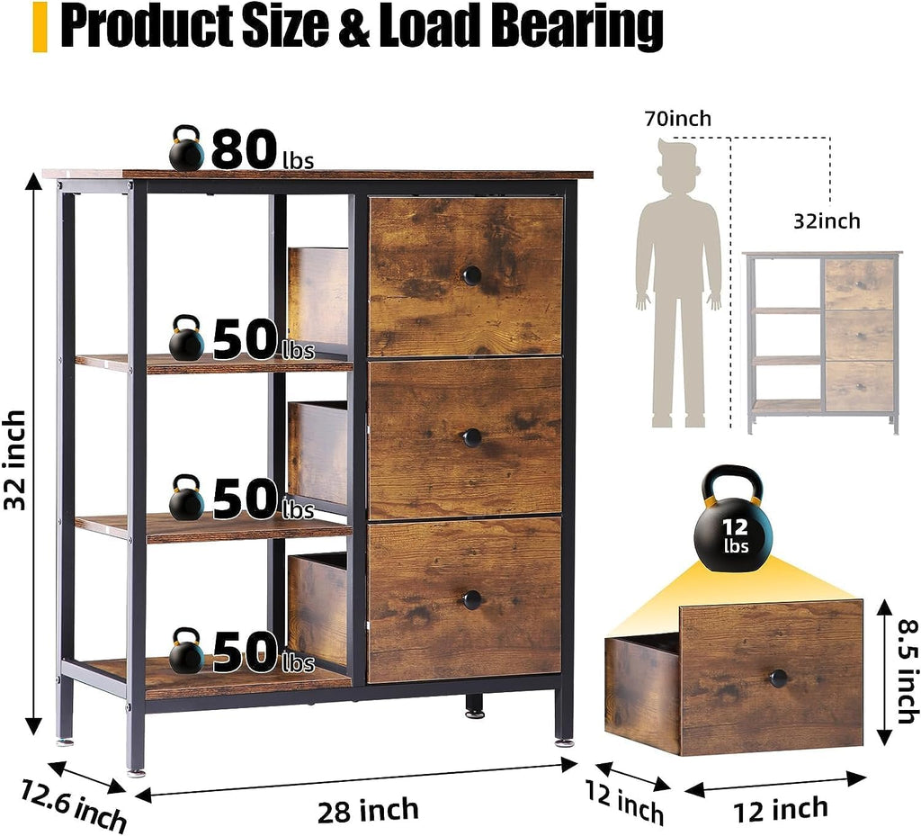 Farmhouse Coffee Station Cabinet with 3 Wooden Drawers & Shelves, Brown V16350