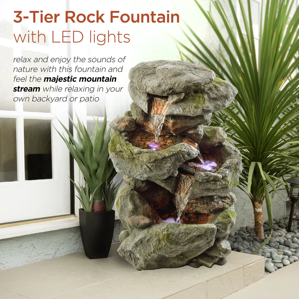Alpine Corporation 22" Outdoor 3-Tier Rock Tabletop Fountain K42406