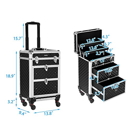 Aluminum Rolling Makeup Train Case with Removable Wheels, Red S2718