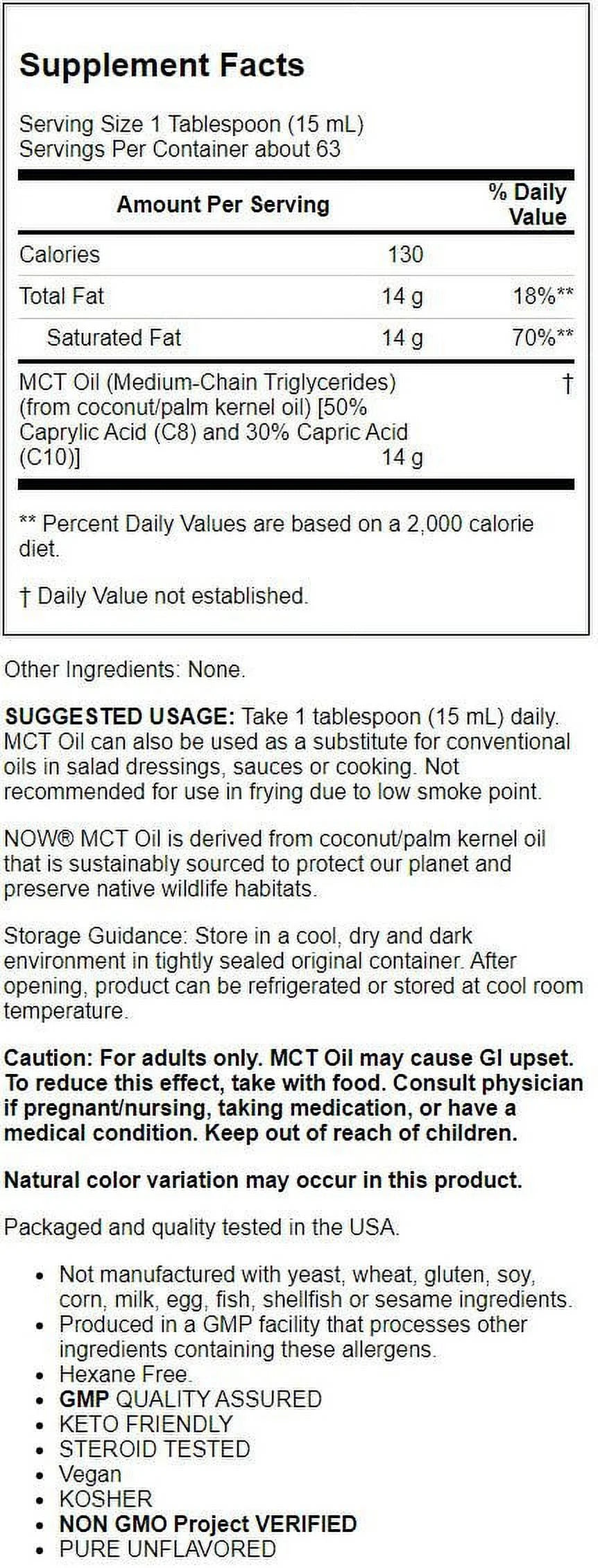 NOW Foods MCT Oil Pure Unflavored 32 fl oz P115630