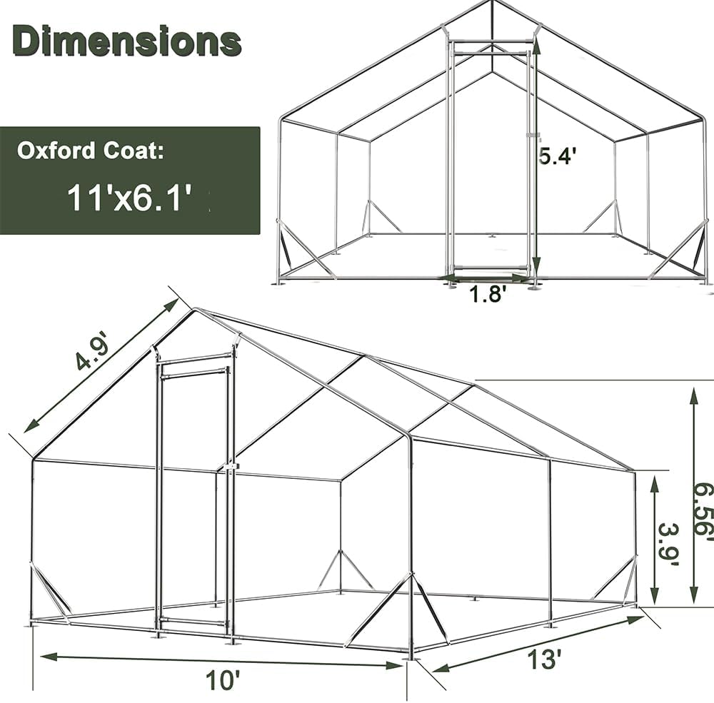 Large Metal Chicken Coop Walk-in Poultry Cage with Waterproof Cover O1158