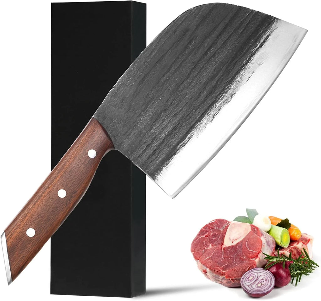 Crazybeat Meat Cleaver Knife 7.4 in Full Tang Serbian Chef's Knife U360