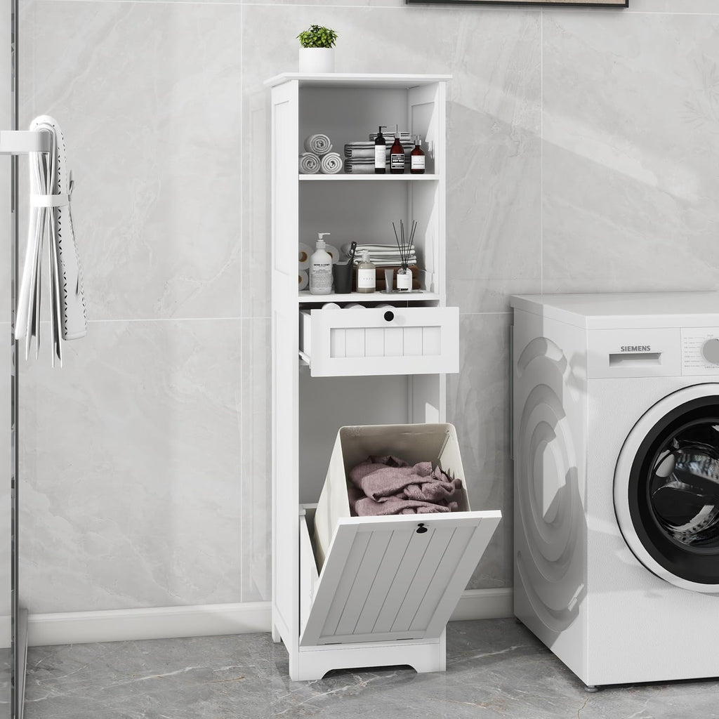Compact Laundry Sorter Cabinet with Tilt-Out Basket Drawer, White P100