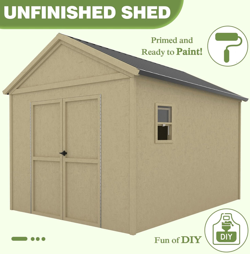 MUPATER 12 ft x 9 ft Outdoor Wood Shed with Metal Roof, Lockable Door M973