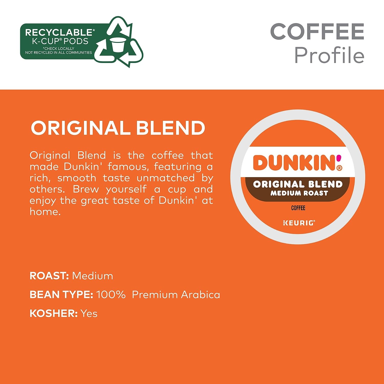 Dunkin' Original Blend Medium Roast Coffee, 22 K-Cup Pods A158
