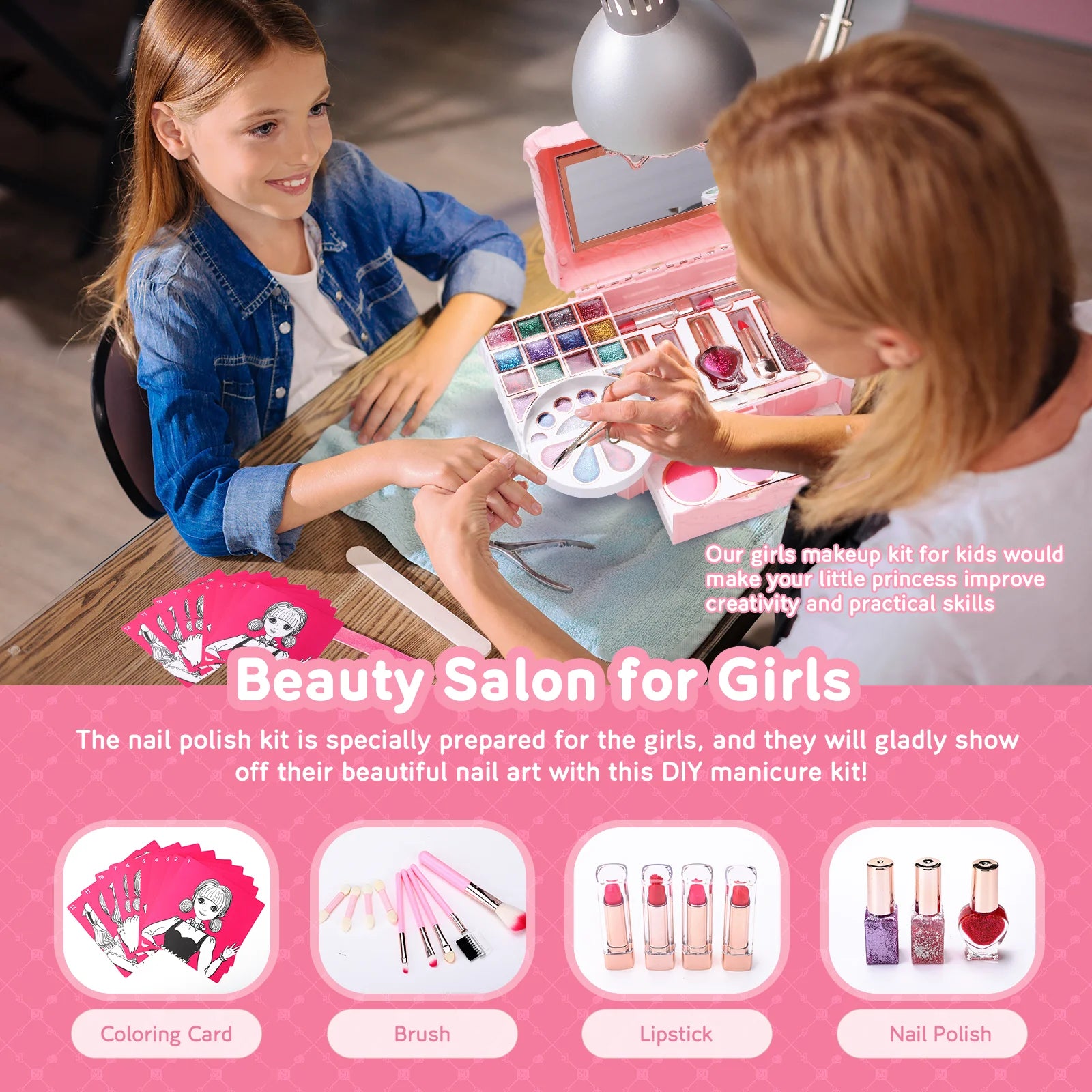 Welltop Kids Makeup Kit Toys for Girls 90 Pcs Washable Play Set H8334