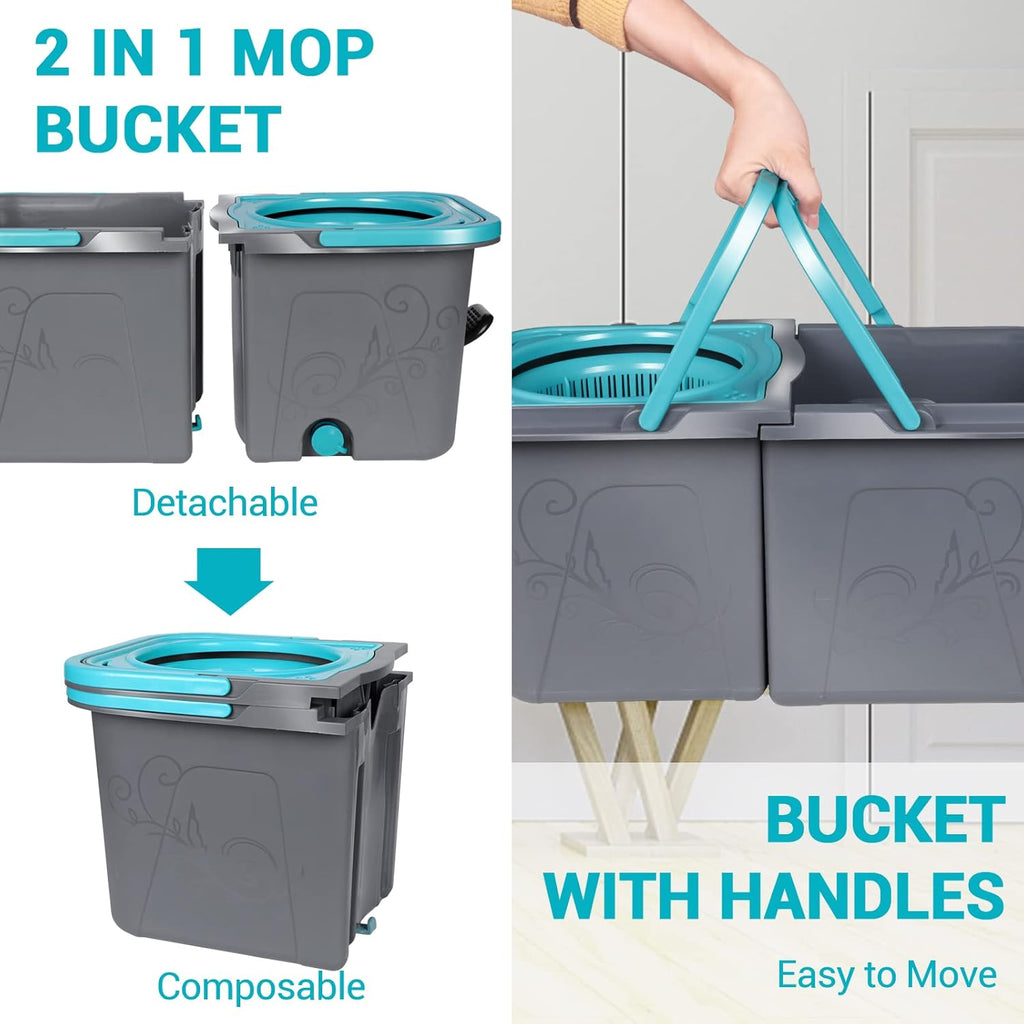 Mastertop Spin Mop and Bucket with Wringer, 6 Replacement Refills for Hardwood, Tile W942987