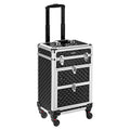 Aluminum Rolling Makeup Train Case, Portable Makeup Organizer Suitcase, Cosmetic Storage Box, Travel Beauty Luggage Trolley Lockable w/4 Removable Wheels & 2 Sliding Drawers (Red)