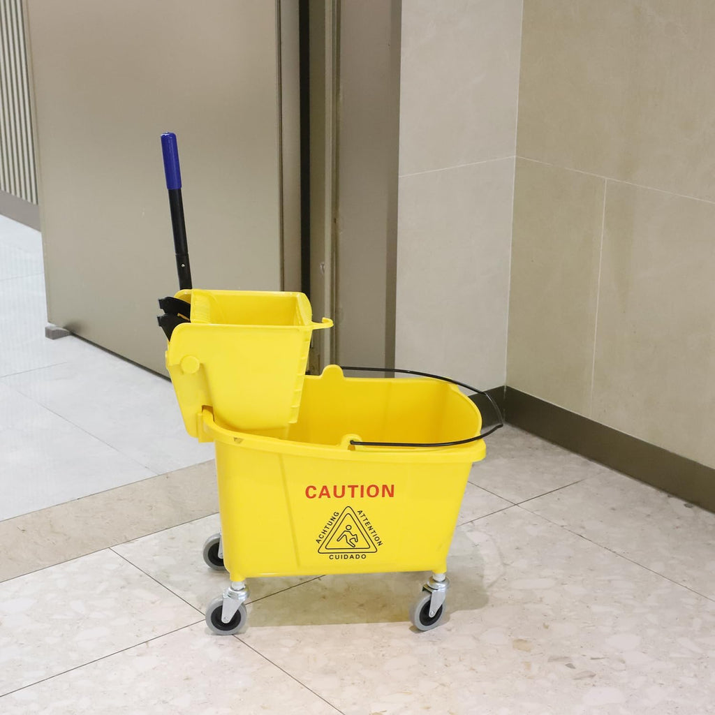 Commercial Mop Bucket with Side Press Wringer on Wheels, 35 Quart D6938
