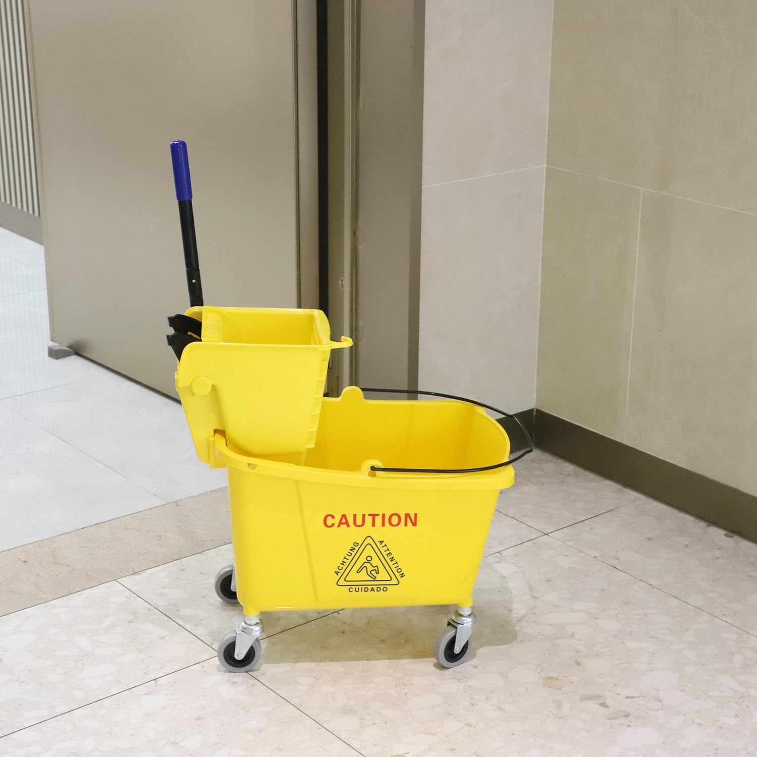 Commercial Mop Bucket with Side Press Wringer on Wheels, 35 Quart D6938