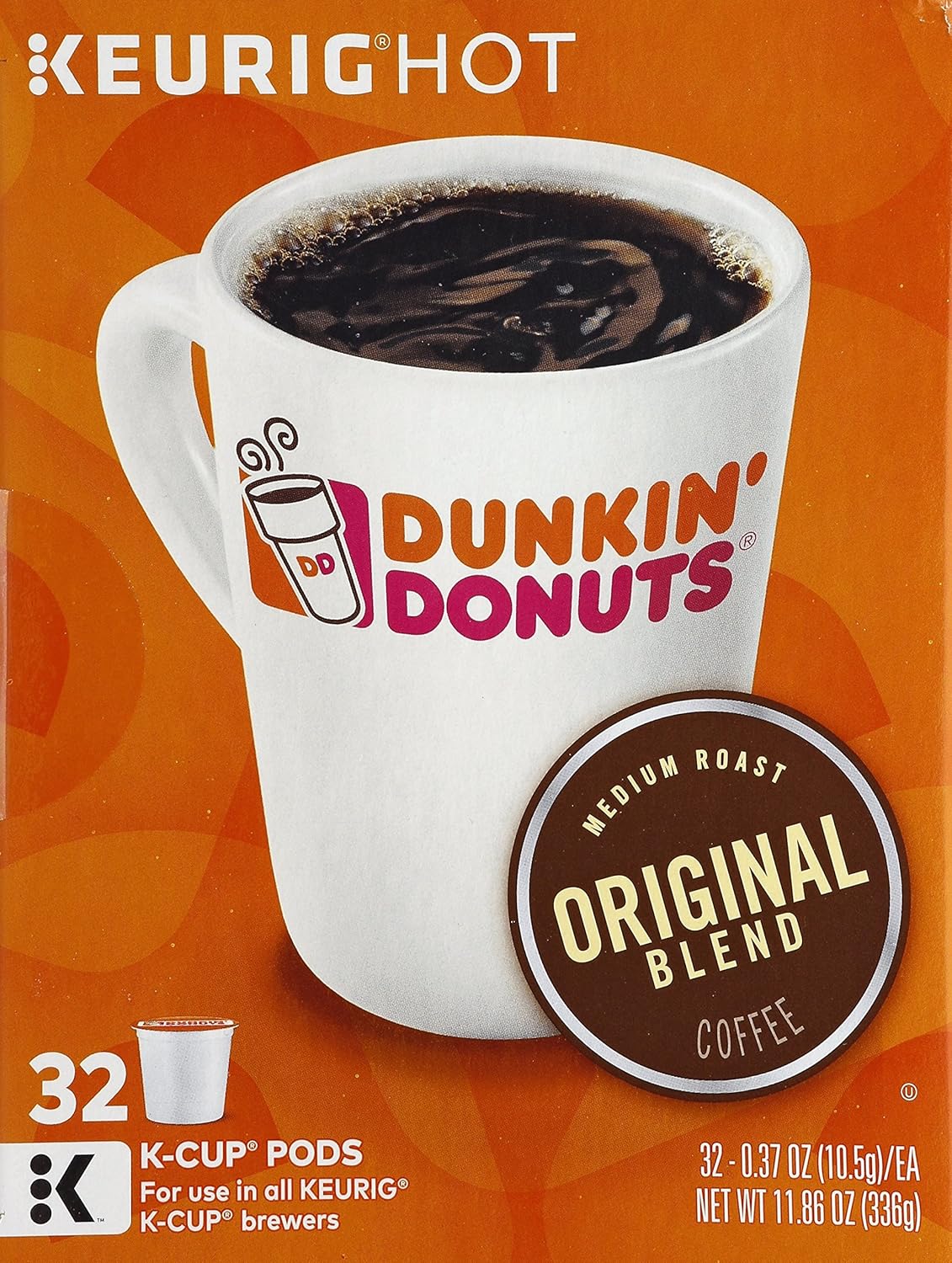 Dunkin' Donuts Original Blend Medium Roast Coffee, 32 K Cups for Keurig O275447