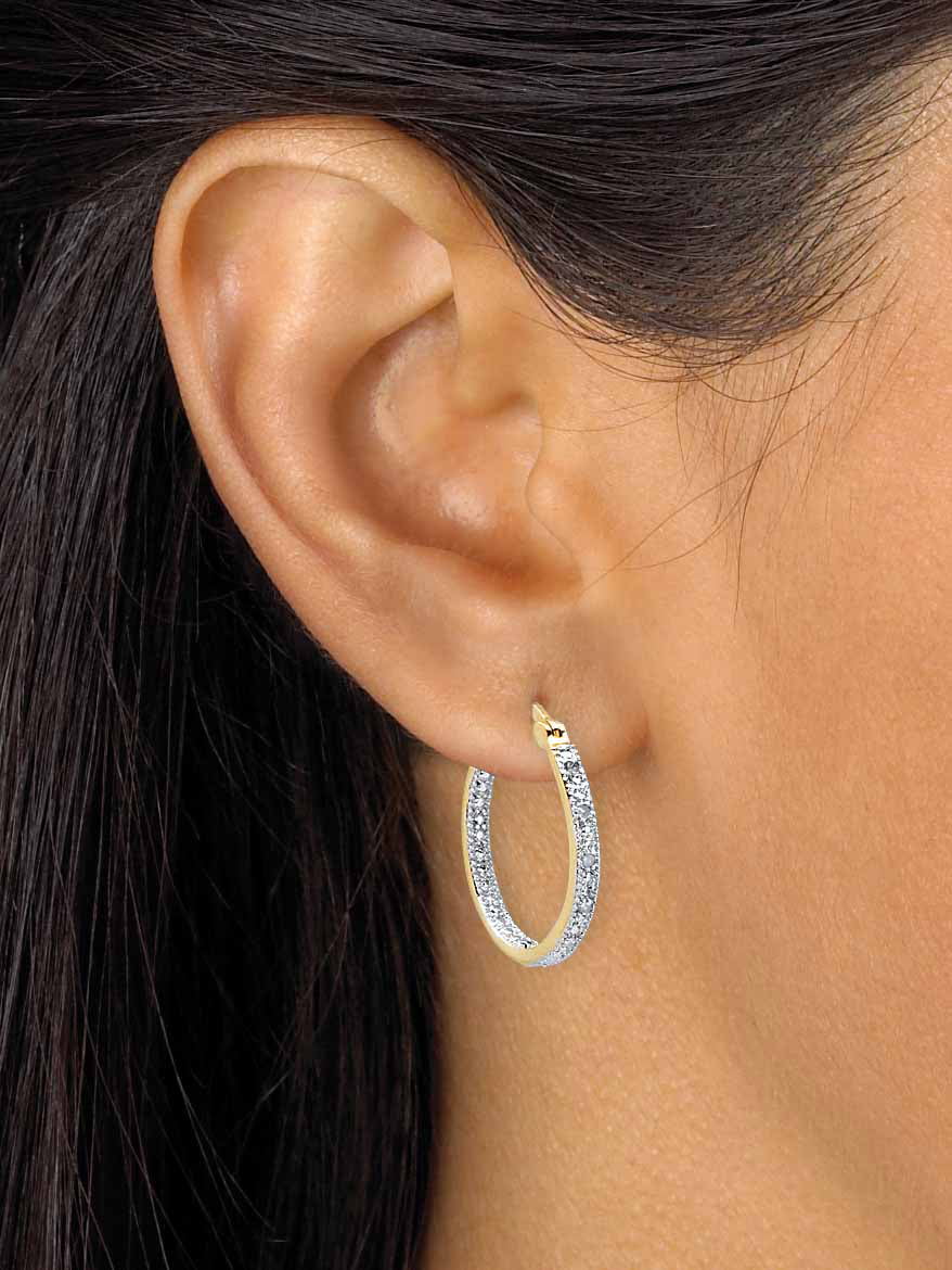 PalmBeach Jewelry Round Diamond Accent Inside-Out Hoop Earrings Gold-Plated L67362