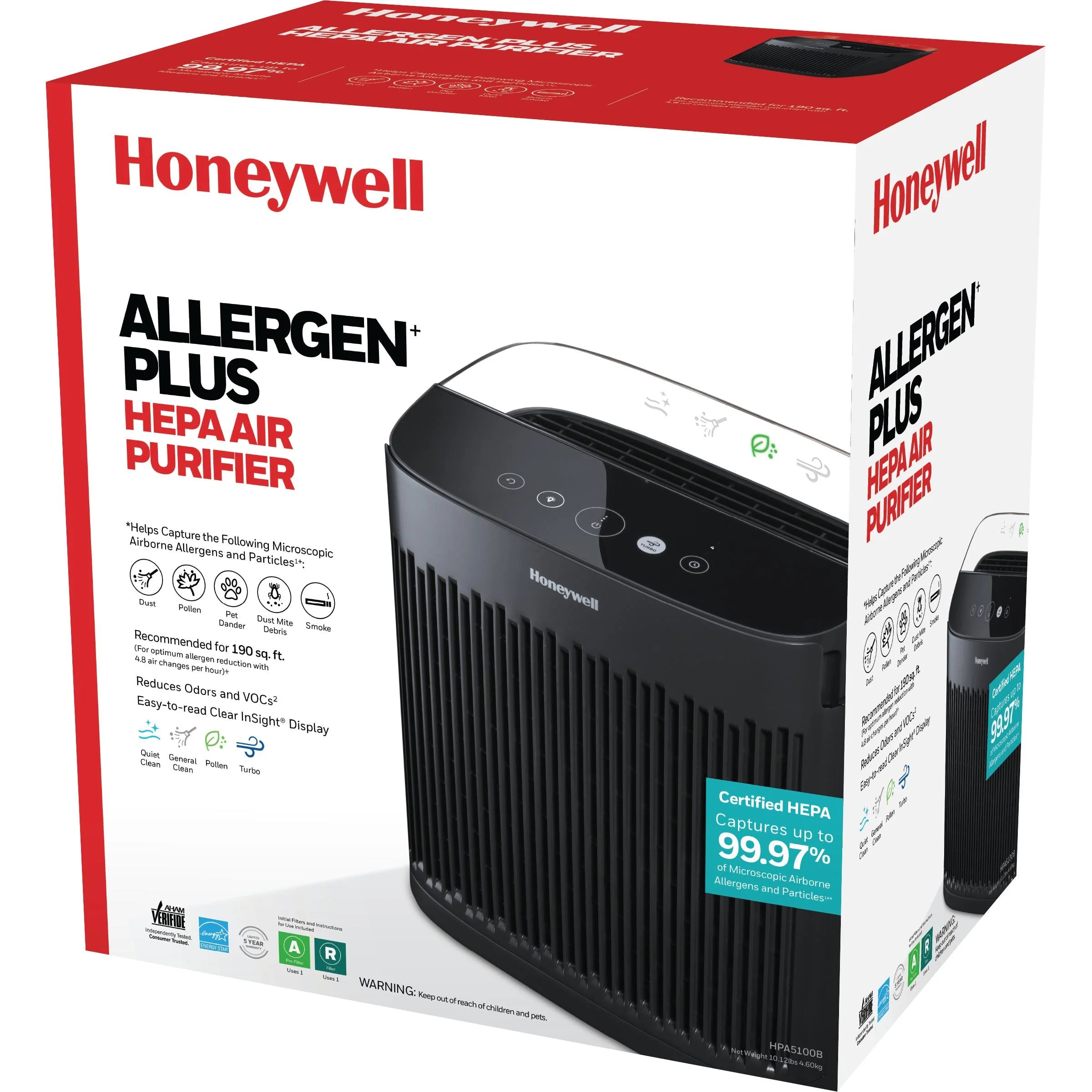 Honeywell Air Purifier HP5100B, HEPA Filter for Allergens, Smoke, Pollen, Dust Q504833