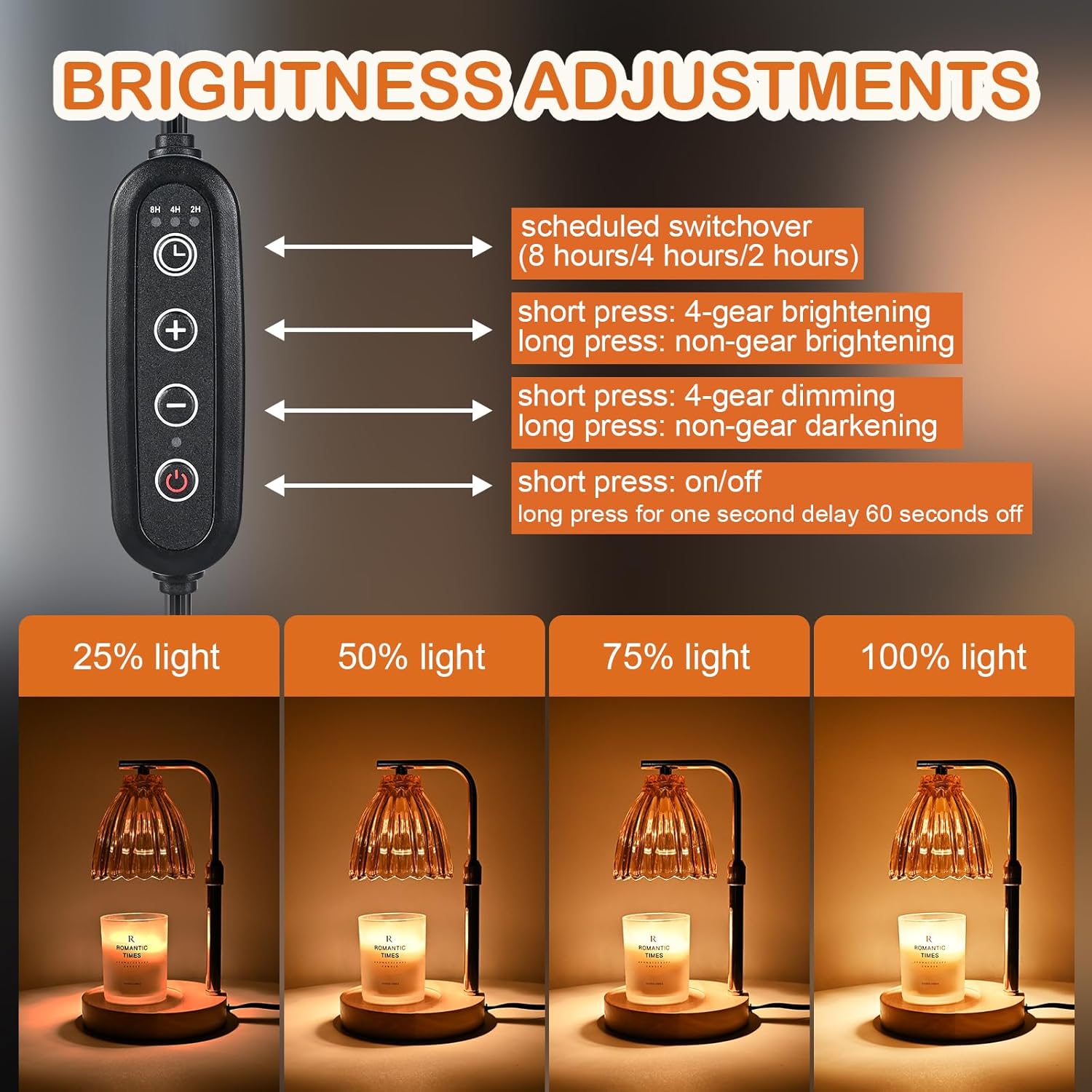 Electric Candle Warmer Lamp with Timer & Dimmer, Glass Design, Includes 2 Bulbs B376