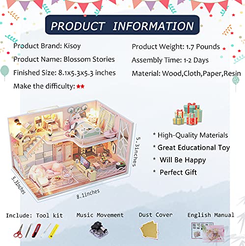 Kisoy Dollhouse Miniature with Furniture Kit, Handmade DIY House Model (Blossom Stories) R401