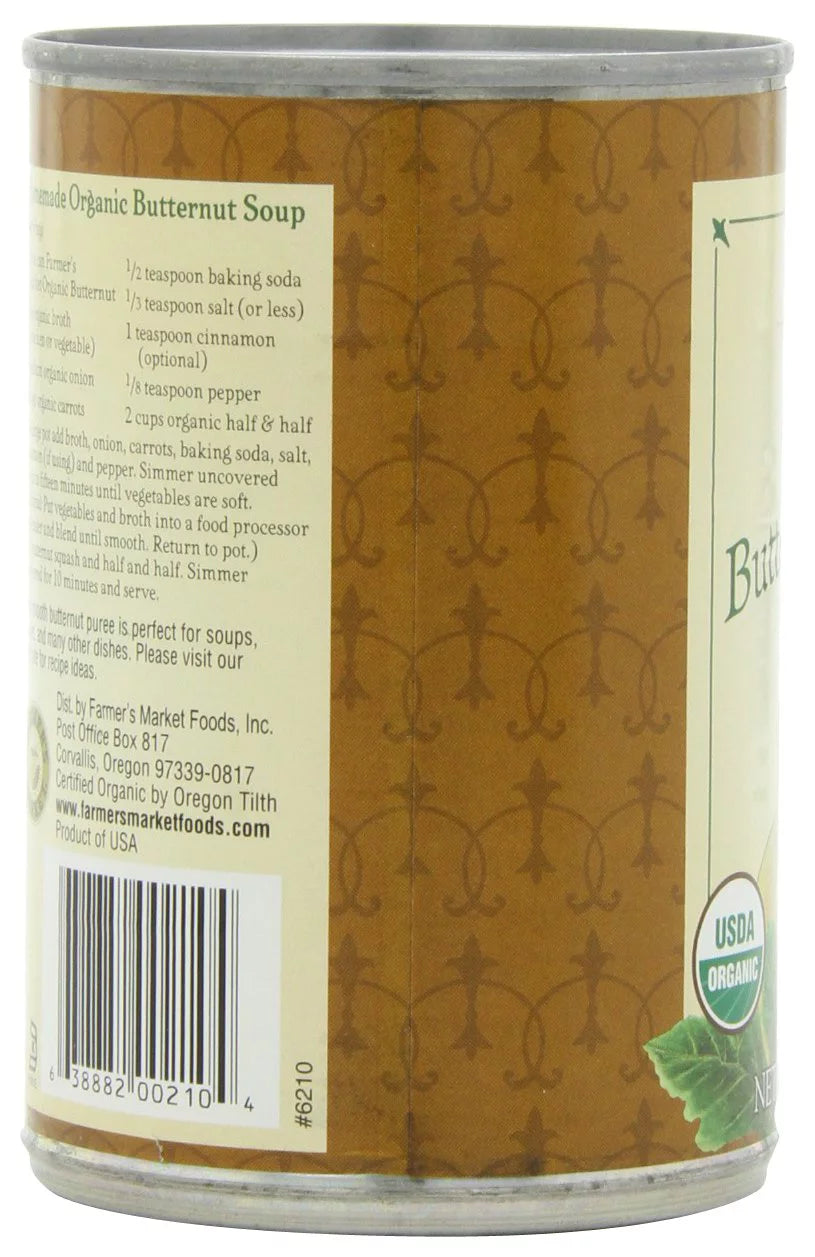 Farmer's Market Foods Organic Butternut Squash, 15 oz Cans (Pack of 12) K4574