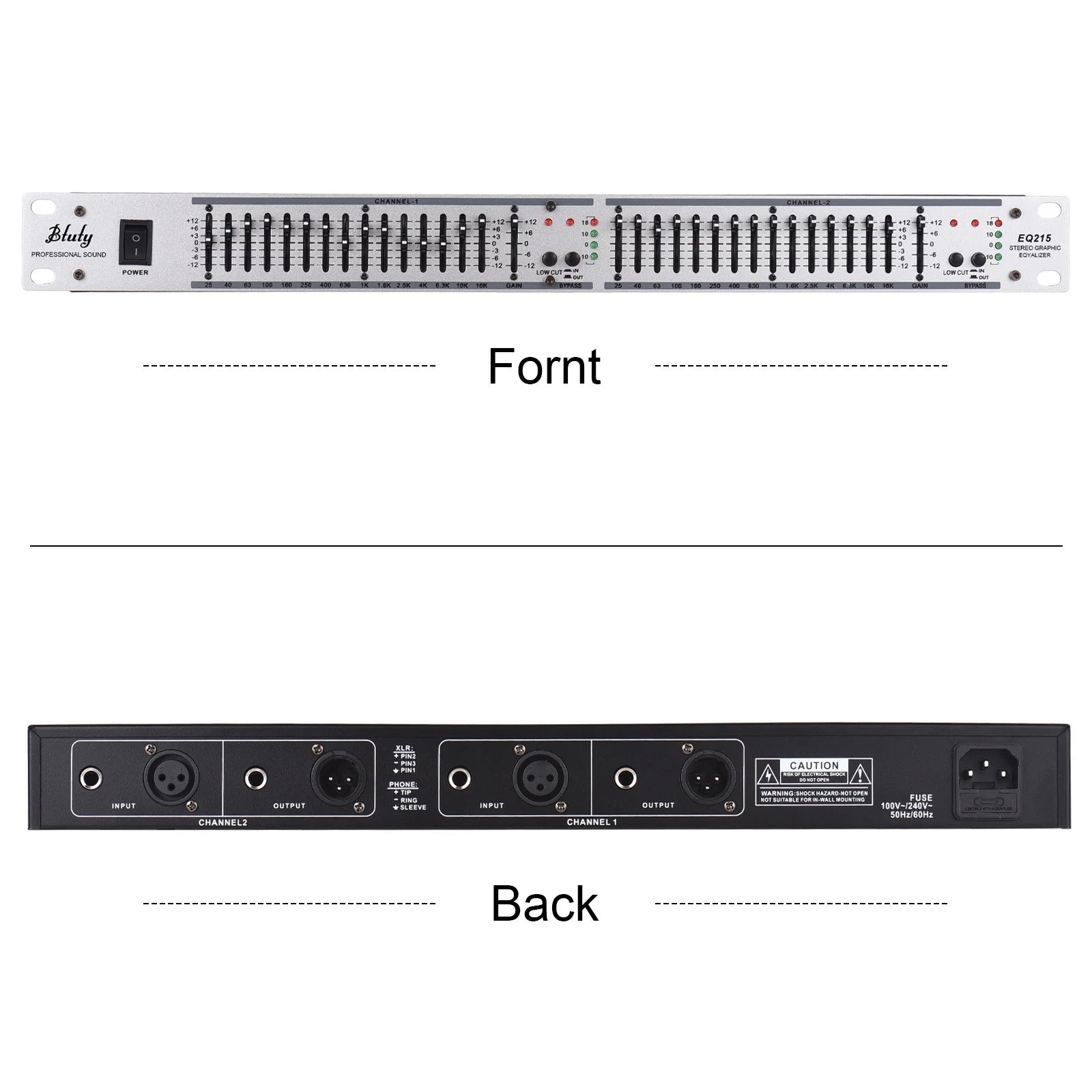 Btuty EQ-215 Dual Channel 15-Band Equalizer 1U Rack Mount Graphic Equalizer L447110