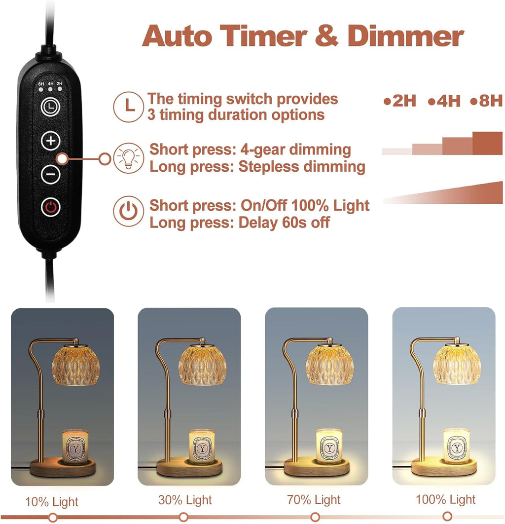 Candle Warmer Lamp with Timer & Dimmer, Height Adjustable, 2 Bulbs Y937