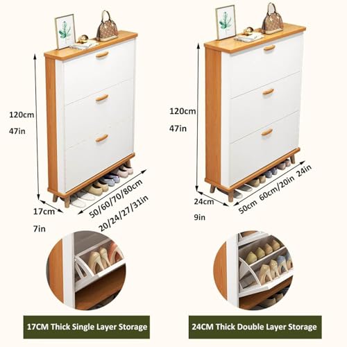 Slim Hidden Shoe Cabinet 3 Flip Drawers Wooden Tall Shoe Storage V823007