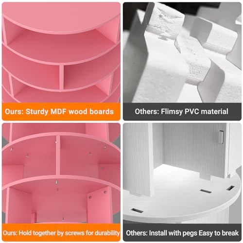 Aheaplus Rotating Shoe Rack, 5-Tier Wood Shoe Organizer, 360° Spinning, Pink O13204