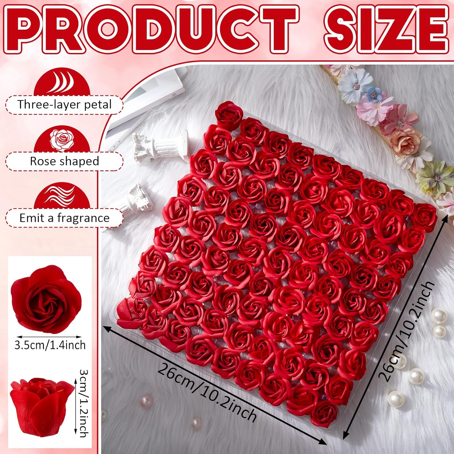 Lounsweer 162 Pcs Rose Flower Soap Floral Scented Body Soap (Red) K30812