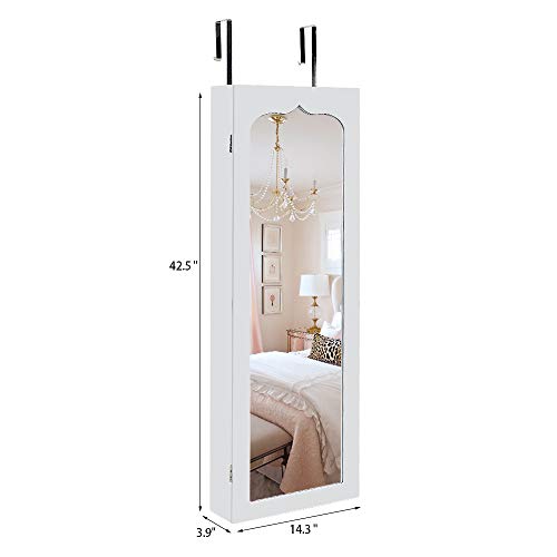 Bonnlo Jewelry Armoire with LED Lights, Lockable Storage Cabinet, White A227