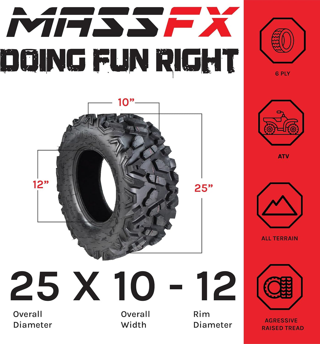 KT MASSFX 25x8-12 25x10-12 ATV UTV All-Terrain Tire Set 6 Ply R2101