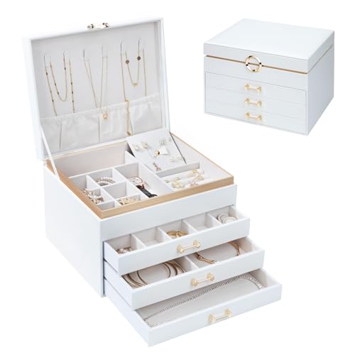 Jewelry Box with 4 Drawers,Jewelry Organizer Box for Women Girls,4- Layer Jewelry Storage Case for Necklaces Bracelets Earring and Watch (Black)