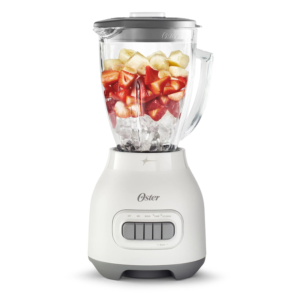 Oster Easy-to-Use 6-Cup Glass Jar Blender, Food Chopper and Ice Crush, Smoothie Blender, White