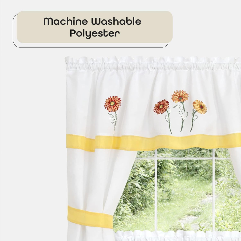 Achim Embellished Cottage Window Curtain Set 58x36 Inch Gerbera Daisy Light Filtering M180