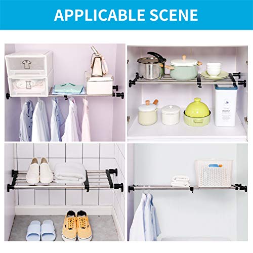 Hershii Expandable Closet Tension Shelf Rod Adjustable Metal Storage Rack, Black A674