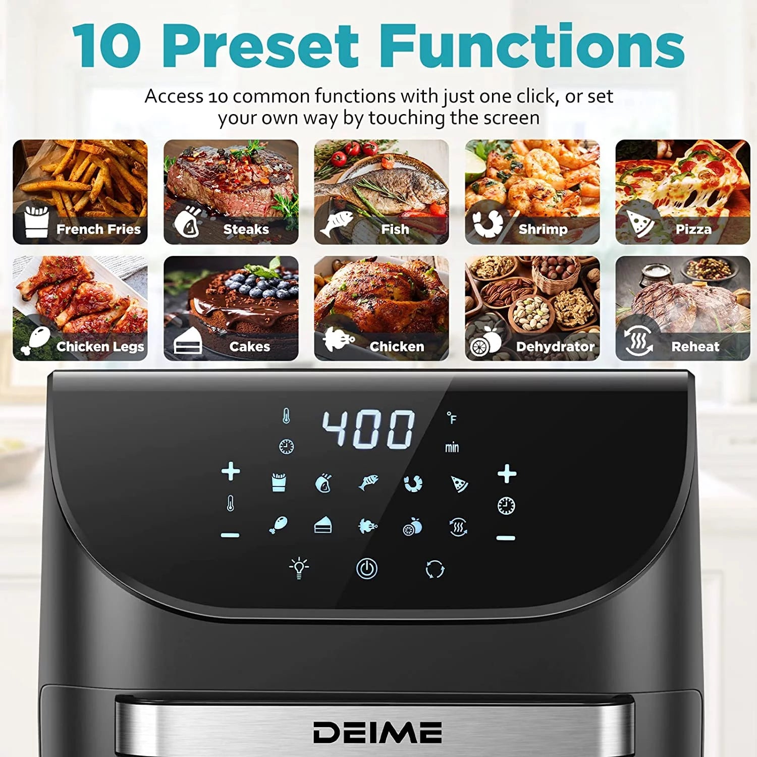 Excellent Air Fryer 12 QT Large Capacity with 10 Presets and LCD Touch Screen D2067