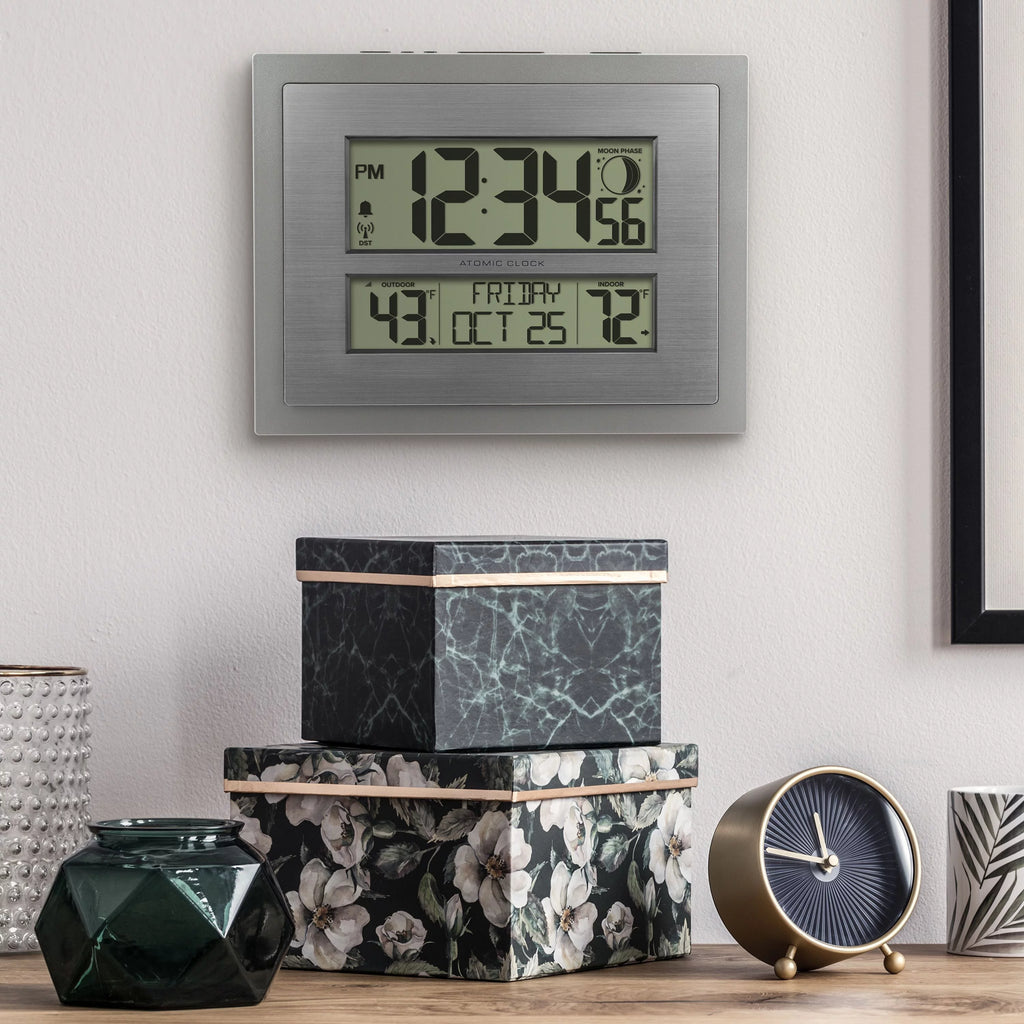 Better Homes & Gardens Silver Atomic Wall Clock with Moon Phase S78329