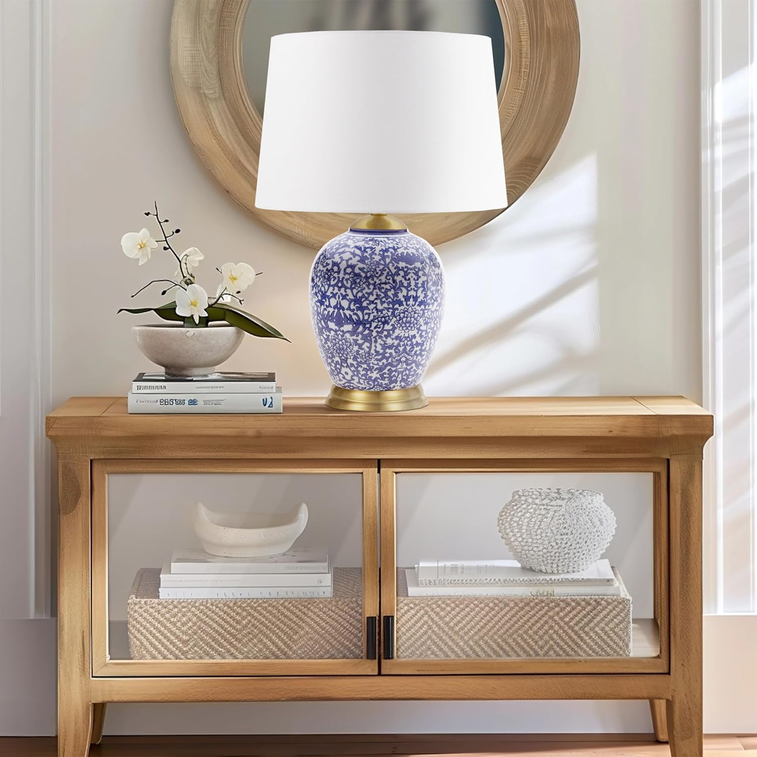 MARTHA STEWART Mystique Table Lamp Ceramic Urn Nightstand Lamp Blue 22.5" H L335404
