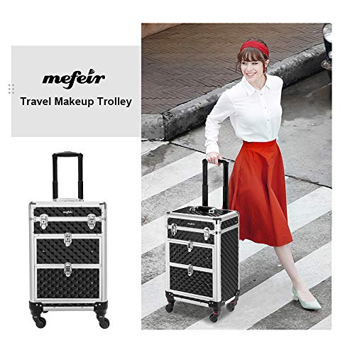 Aluminum Rolling Makeup Train Case with Removable Wheels, Red S2718