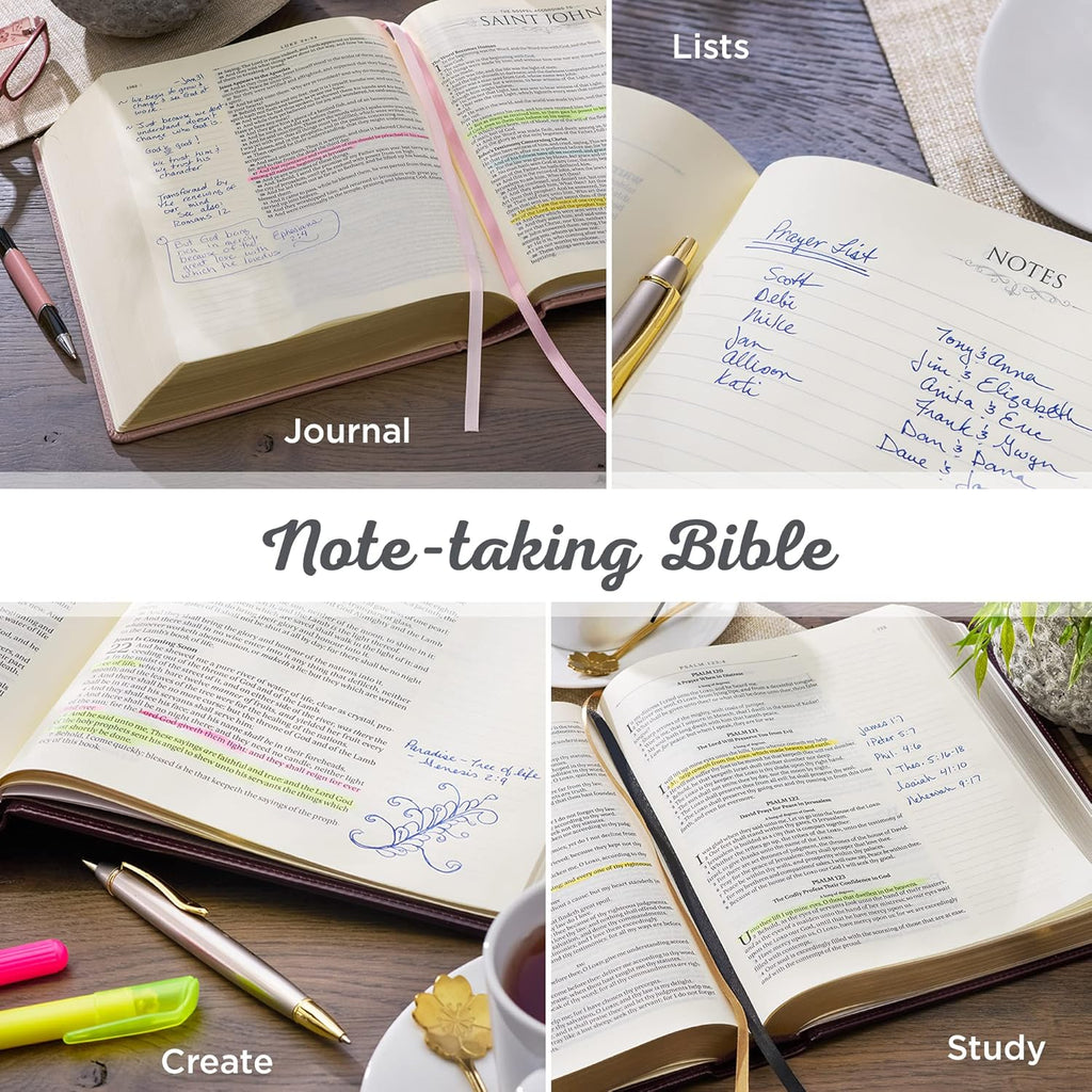 KJV Holy Bible Large Print Note-taking Faux Leather Hardcover Navy Gold Floral J4250