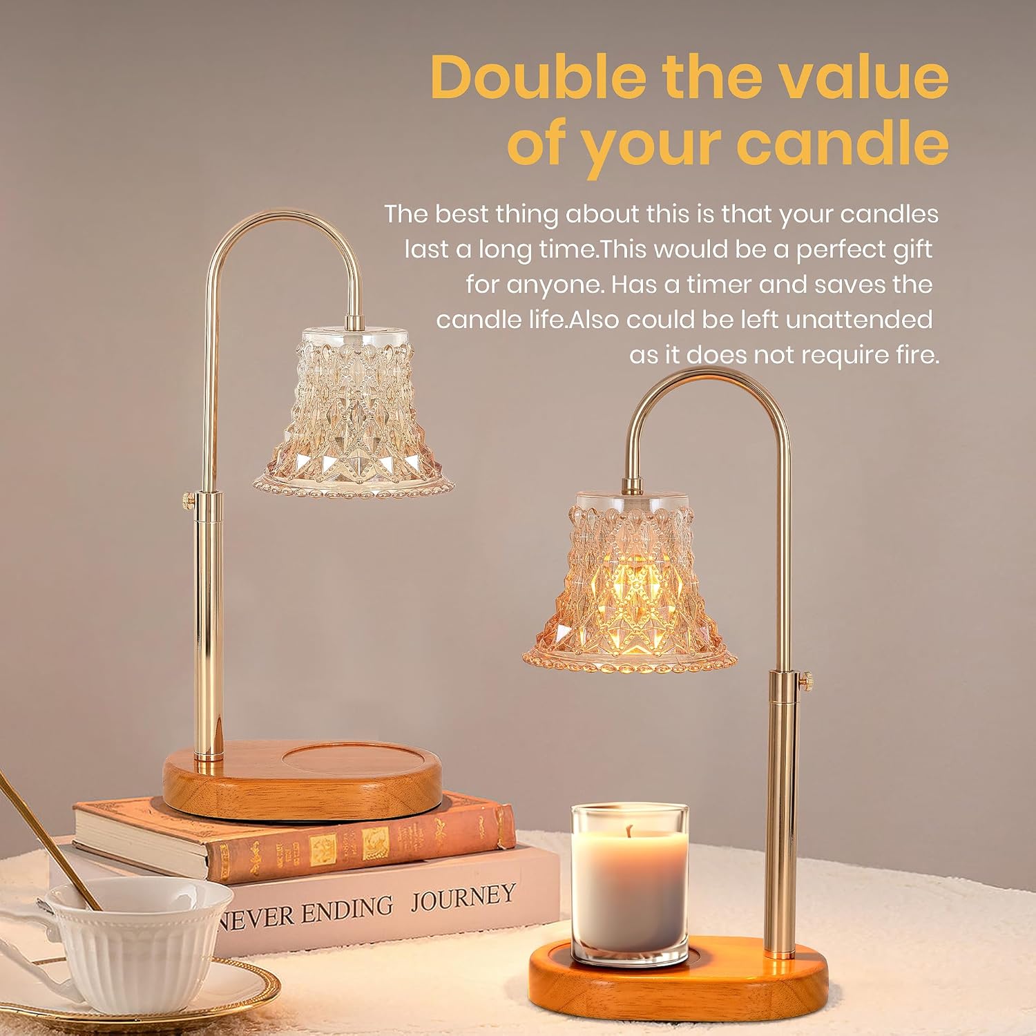 Candle Warmer Lamp with APP Control, 2 Bulbs, Timer & Dimmer for Jar Candles E2343