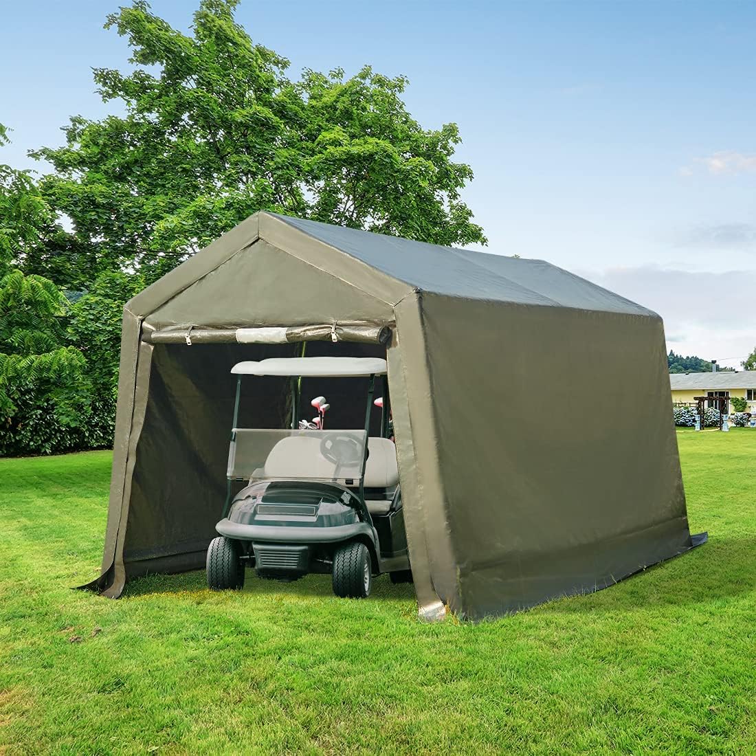 ADVANCE OUTDOOR 10x10 ft Heavy Duty Portable Canopy Shelter Carport with Zipper Doors, Gray F9533