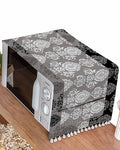 Microwave Oven Dust Cover, Vintage Mottled European Floral Flowers Style Grey Black White Anti-Slip Refrigerator Dust Cover Washing Machine Top Cover with Storage Pockets 12" X 35"