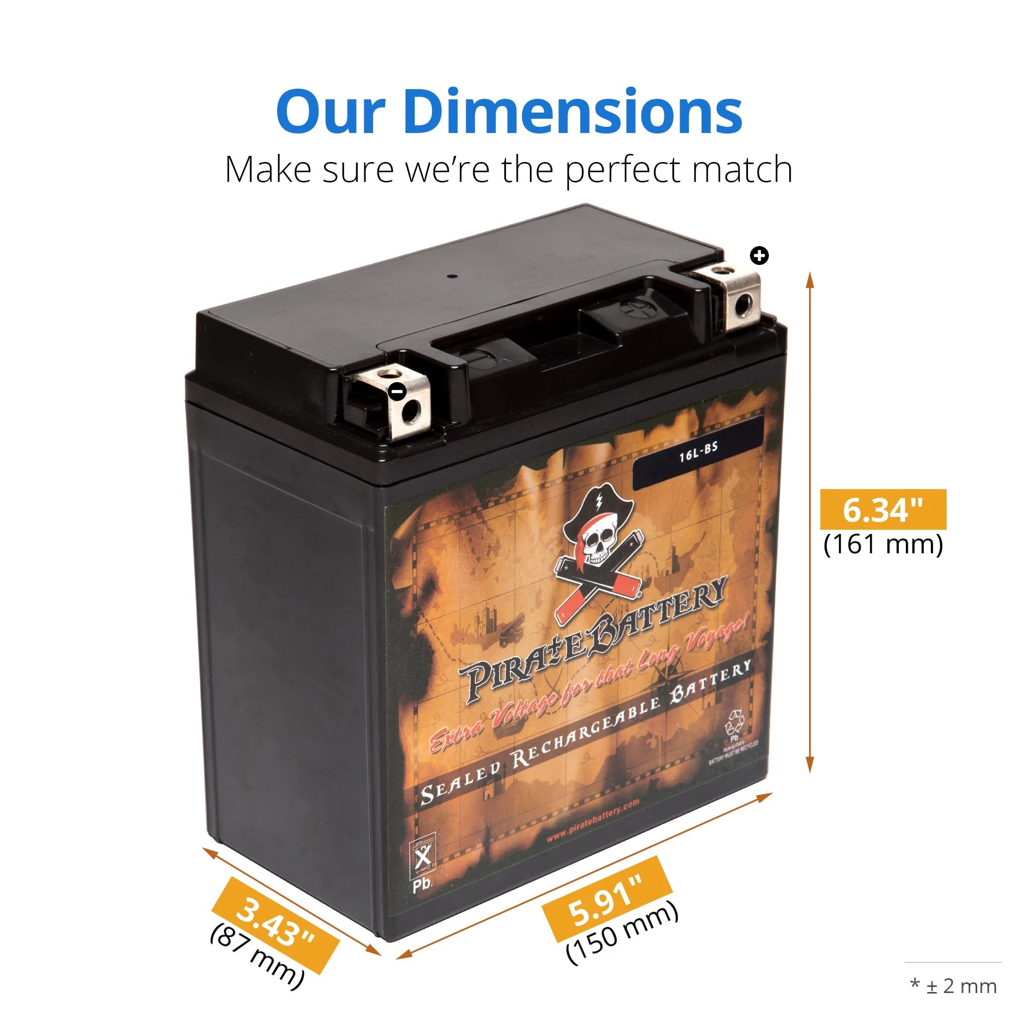 Pirate Battery YTX16L-BS ATV Battery for Kawasaki 300cc KLF300-B Bayou 1993 B470