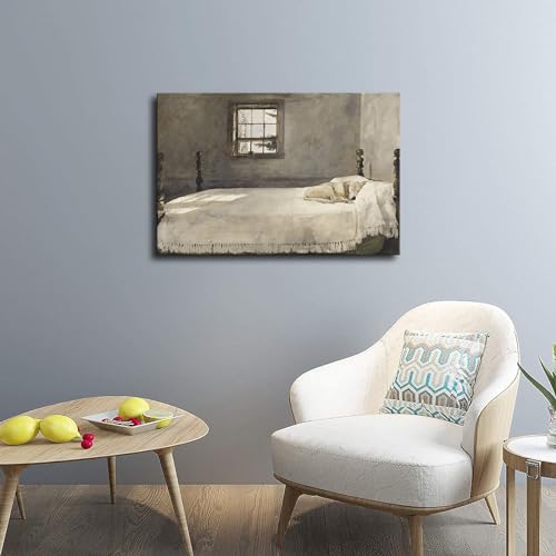 Andrew Wyeth Master Bedroom 1965 Dog Lying on Bed Poster Canvas Painting Framed E406752