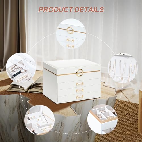 Jewelry Box with 4 Drawers for Women, Black H96916