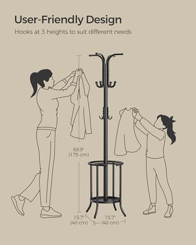 SONGMICS Coat Rack Freestanding with 12 Hooks, Ink Black T2720
