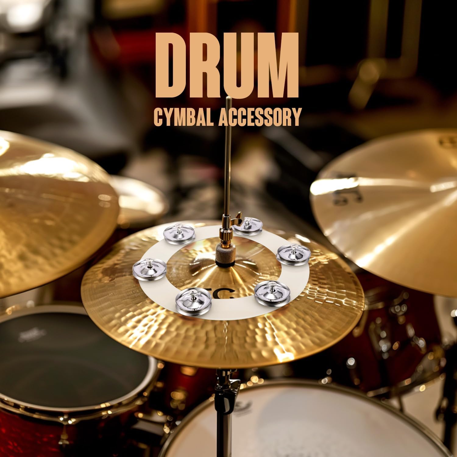 Facmogu Cymbal Hi-hat Tambourine, Silicone Single Row with Stainless Steel Jingles C3778
