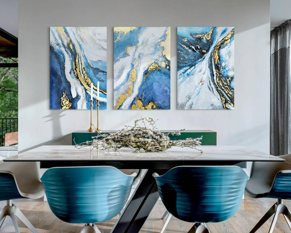 Gold Wall Art Abstract Blue Paintings Large Framed Canvas for Living Room Bedroom X86405