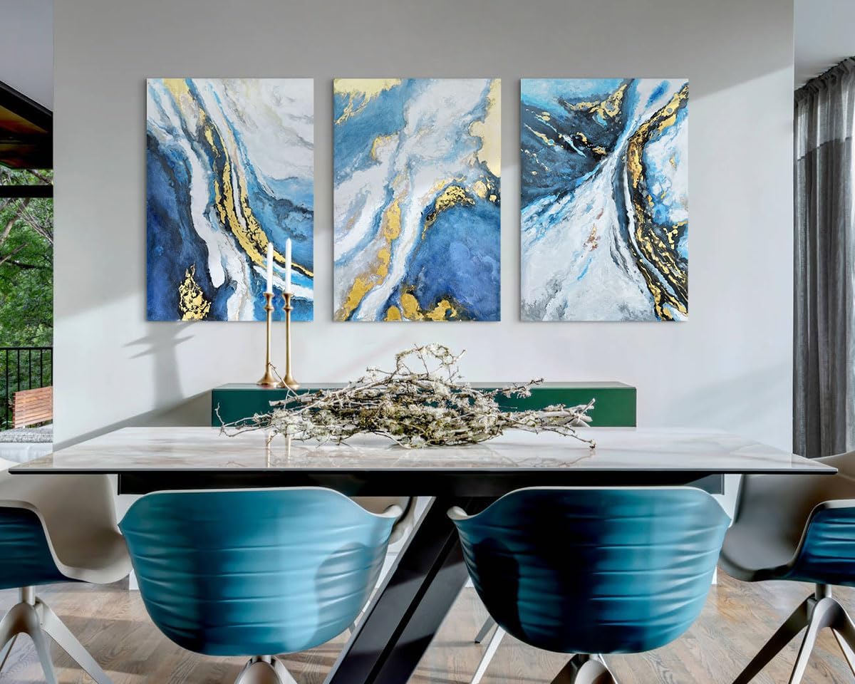 Gold Wall Art Abstract Blue Paintings Large Framed Canvas for Living Room Bedroom X86405